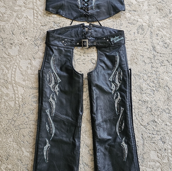 Harley Davidson Leather Chaps (sm) and matching halter top (med) - Picture 3 of 13